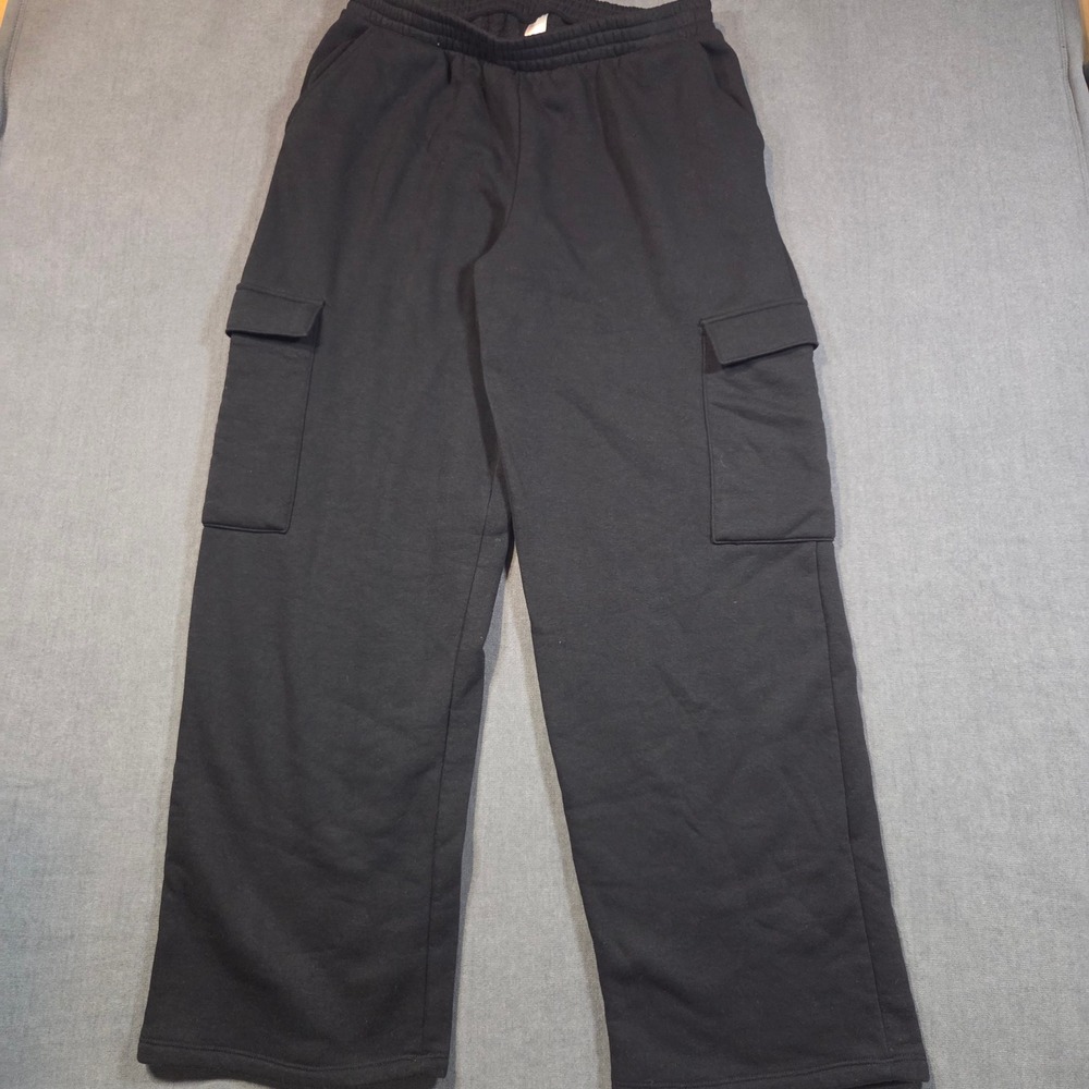 No Boundaries Cargo Sweatpants Juniors Large 11-13 Black Wide Leg Fleece Joggers